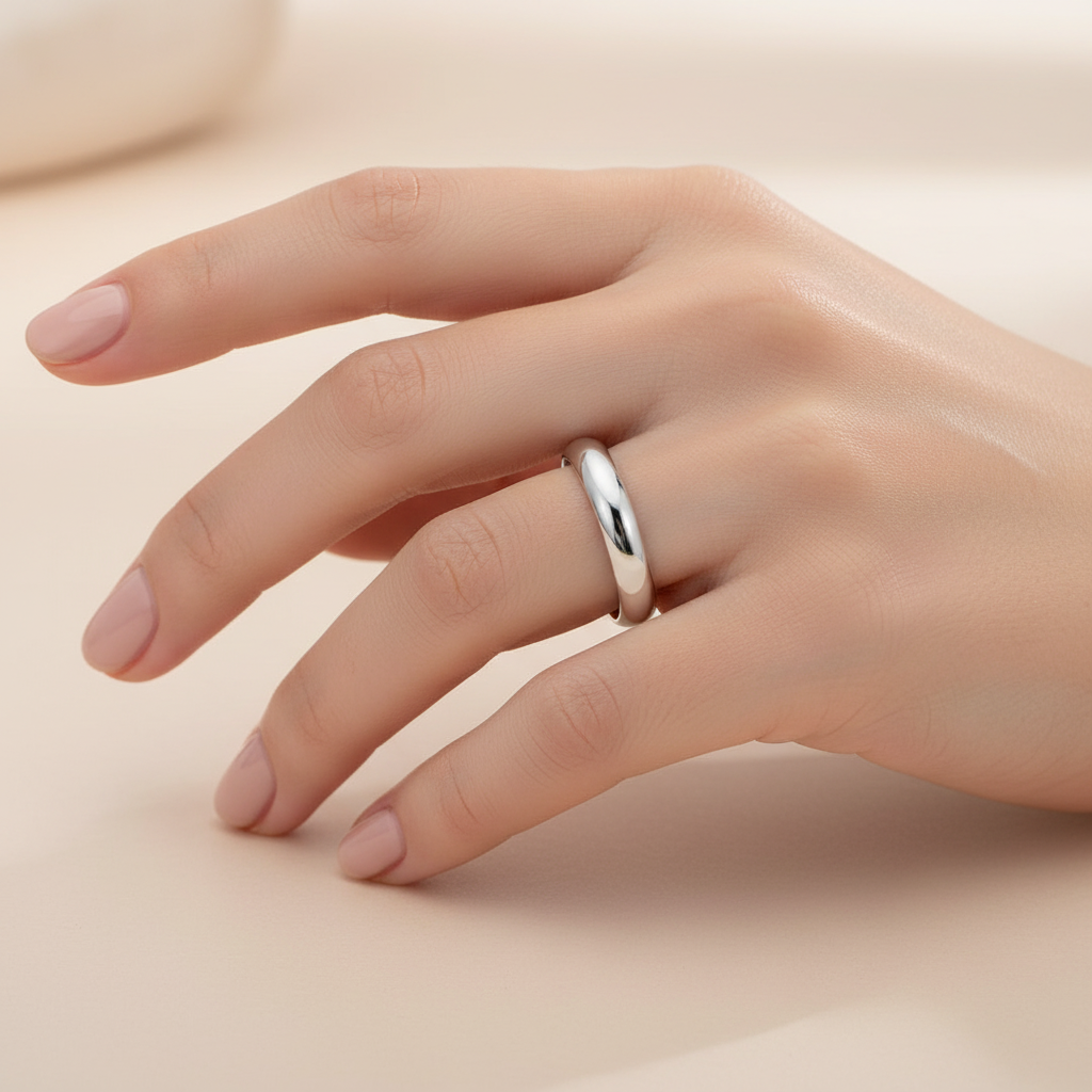 18ct White Gold Light Court Shape 3mm Wedding Ring