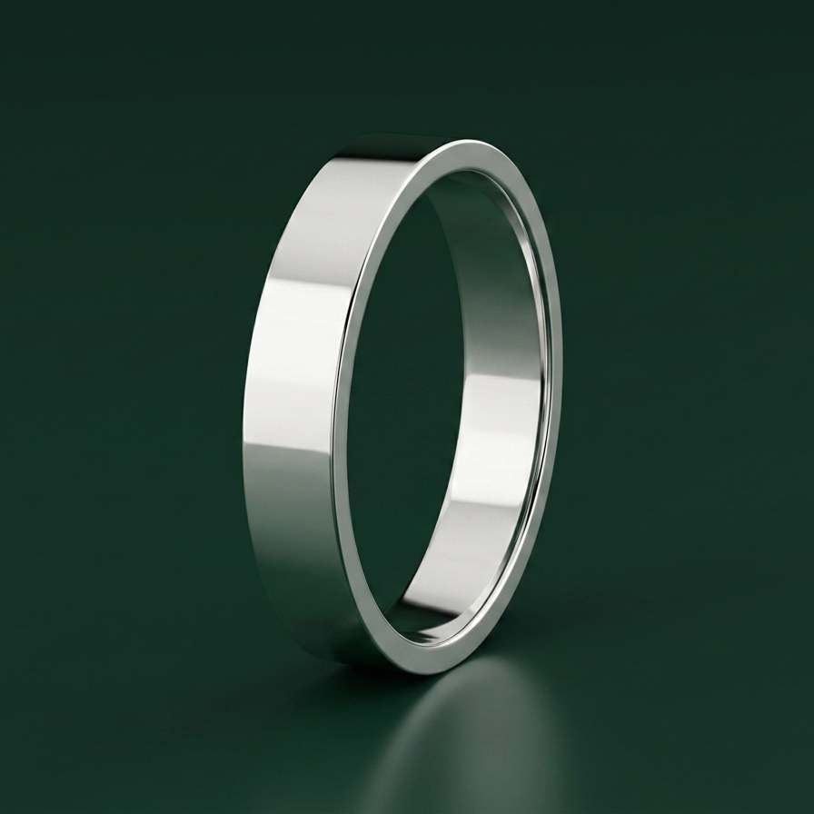 9ct White Gold Heavy Flat Court Shape 4mm Wedding Ring