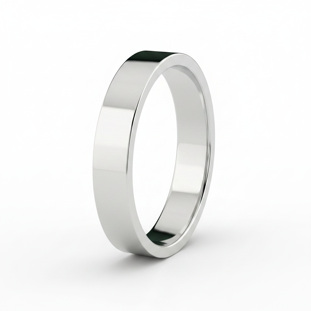 9ct White Gold Heavy Flat Court Shape 4mm Wedding Ring