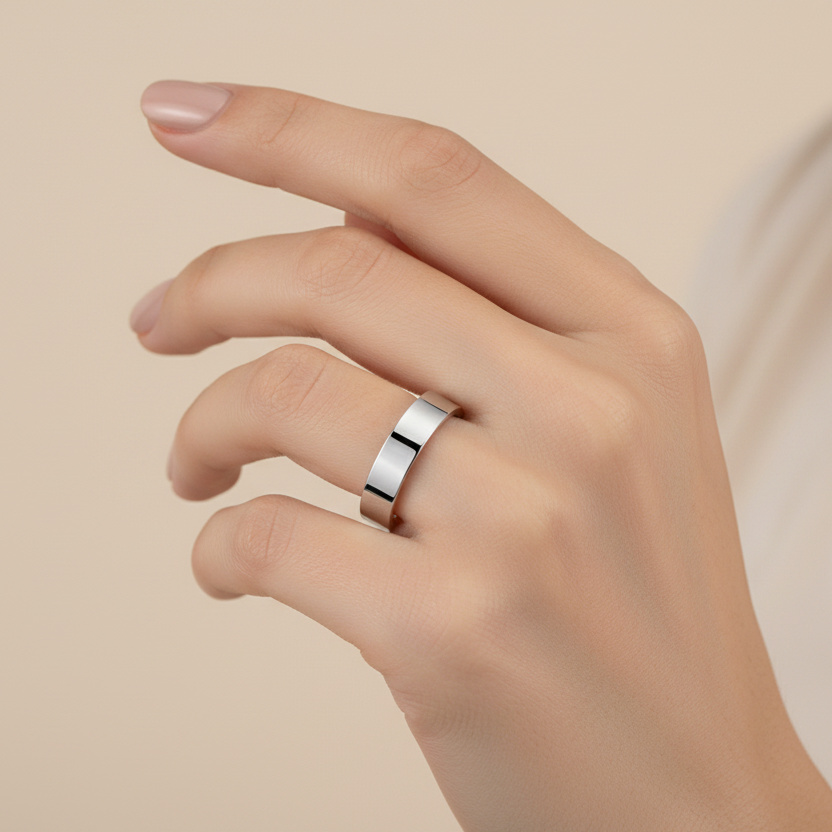 9ct White Gold Heavy Flat Shape 5mm Wedding Ring