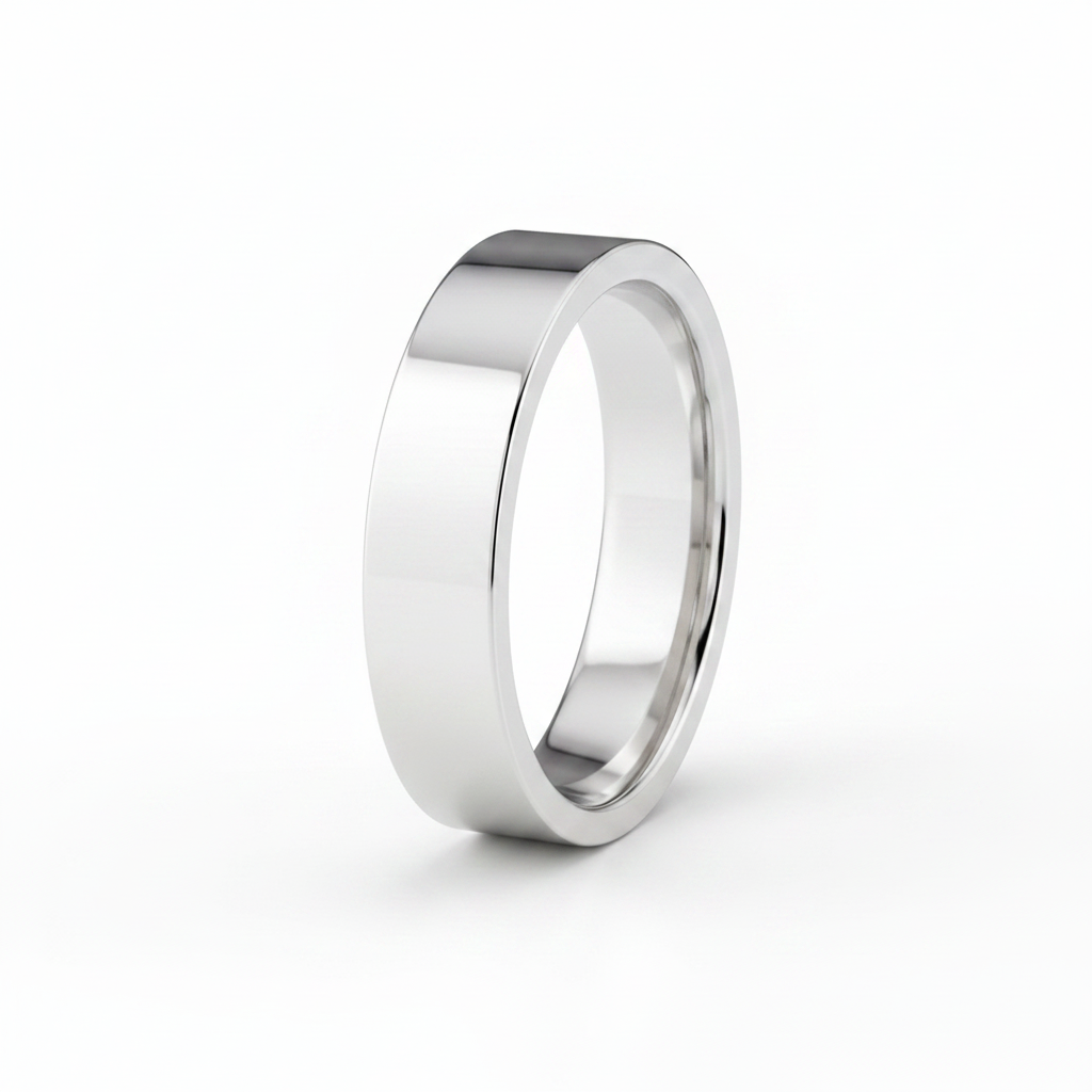 9ct White Gold Heavy Flat Shape 5mm Wedding Ring