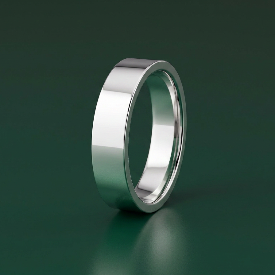 9ct White Gold Heavy Flat Shape 5mm Wedding Ring