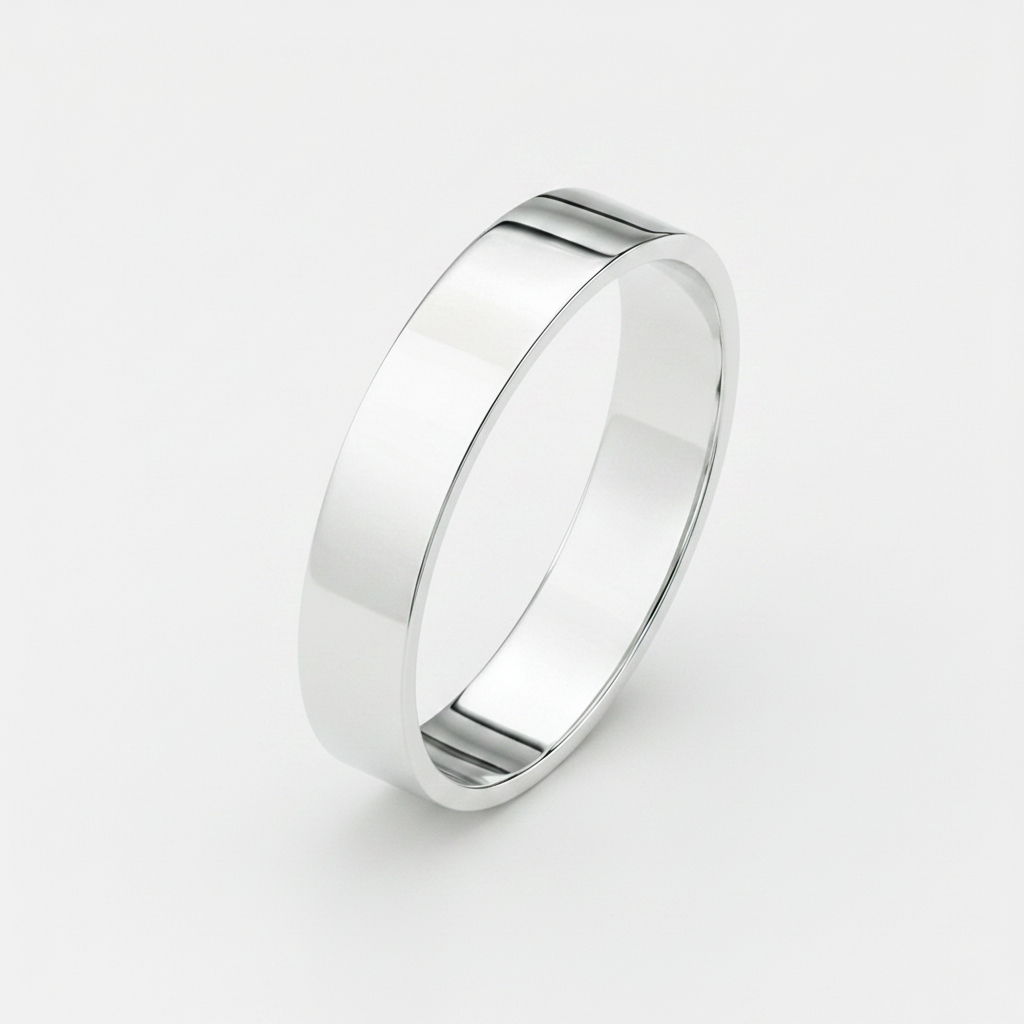 18ct White Gold Heavy Flat 4mm Wedding Ring