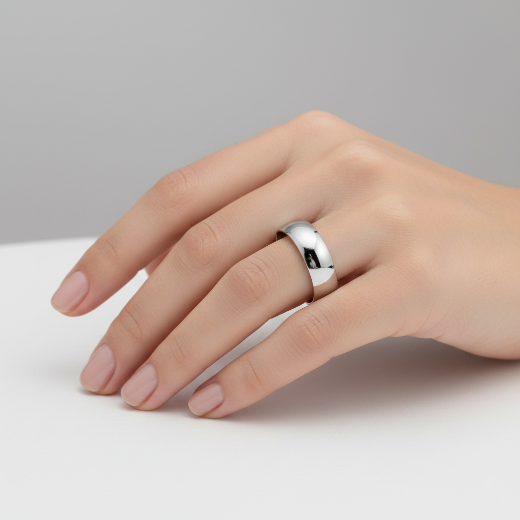 9ct White Gold Light Court Shape 6mm Wedding Ring