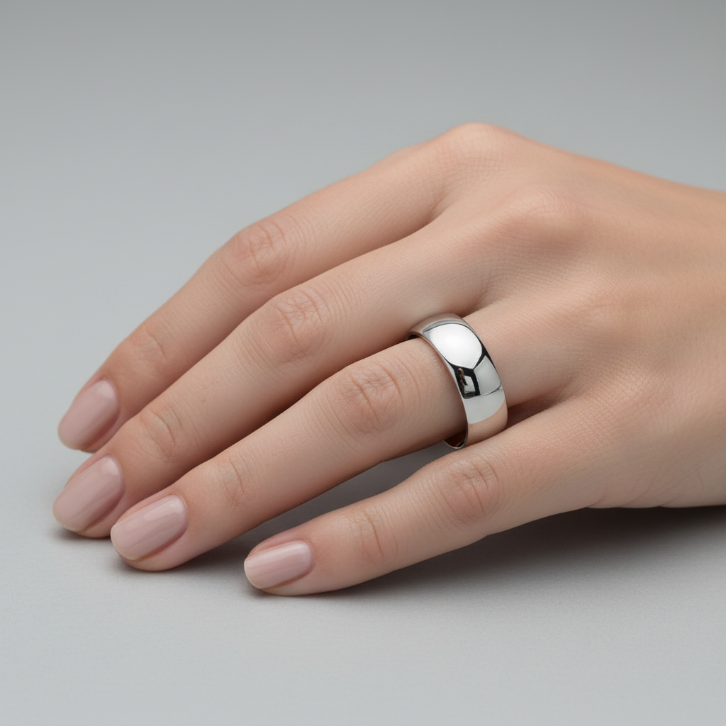 9ct White Gold Heavy Court Shape 7mm Wedding Ring