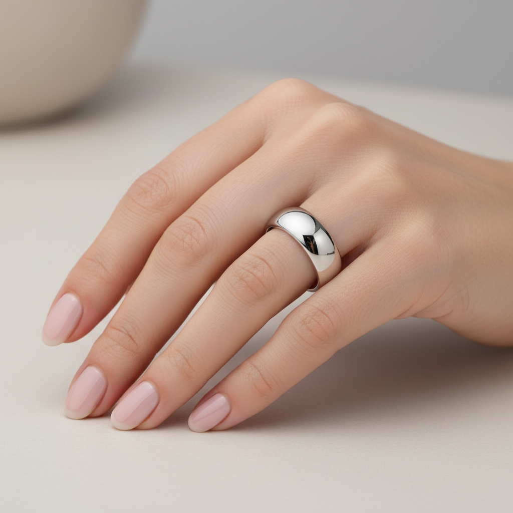 18ct White Gold Heavy Court Shape 7mm Wedding Ring