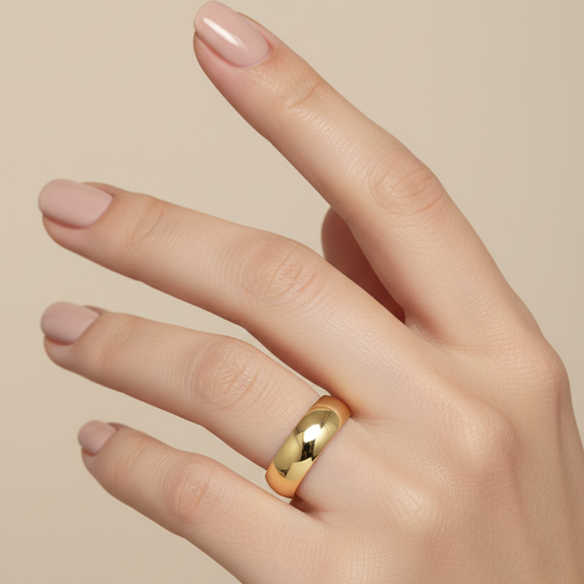 9ct Yellow Gold Heavy Court Shape 6mm Wedding Ring