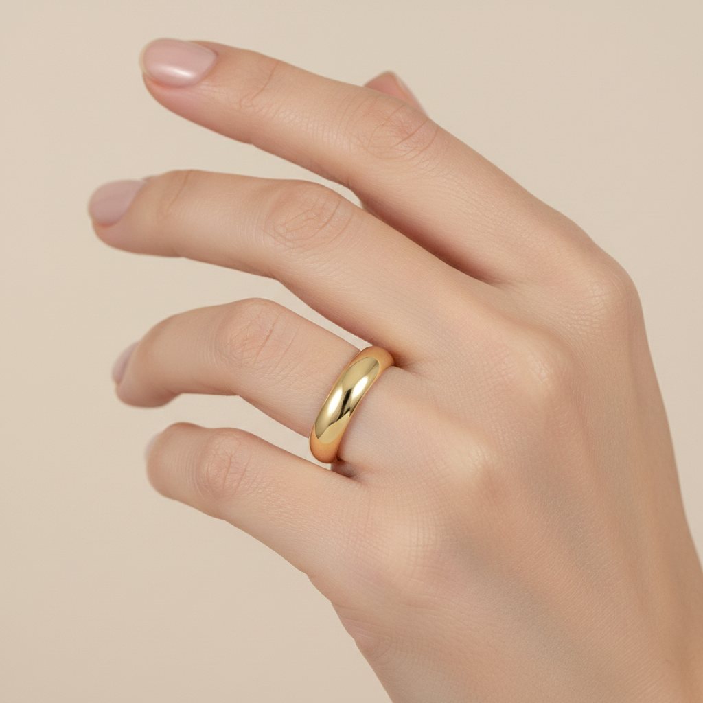 9ct Yellow Gold Heavy D Shape 4mm Wedding Ring