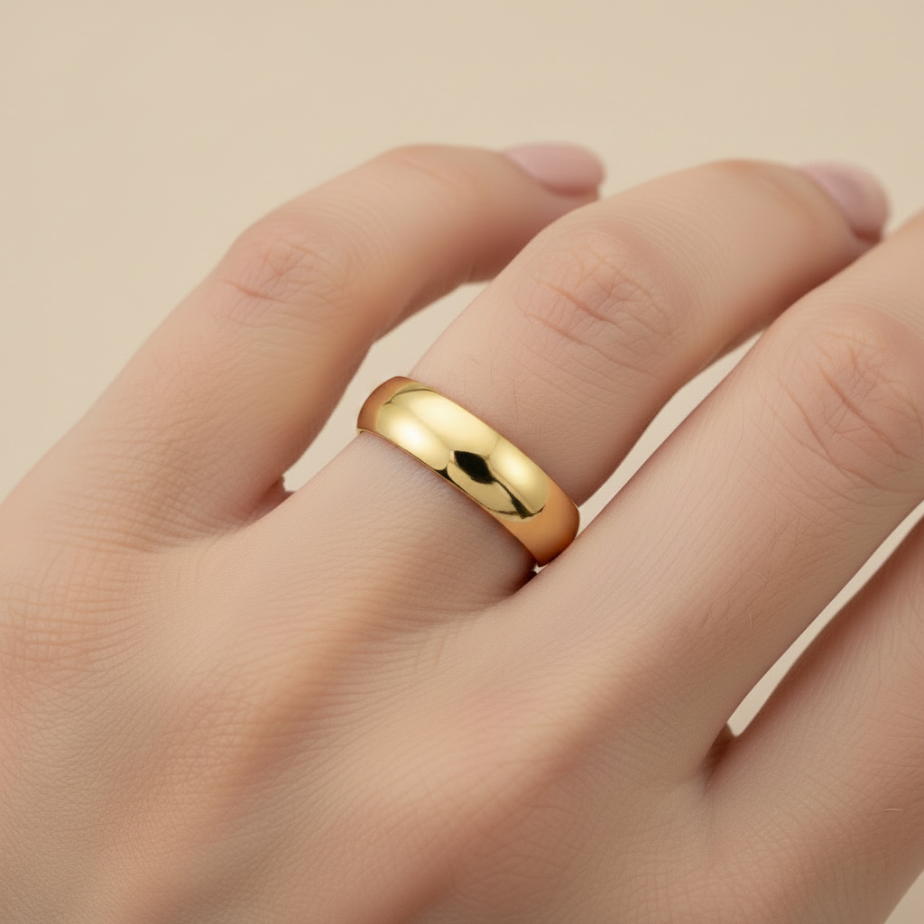 9ct Yellow Gold Light Court Shape 4mm Wedding Ring