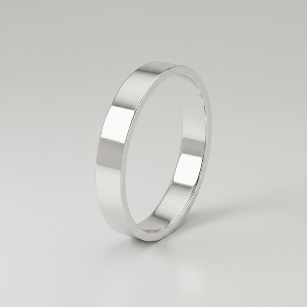 9ct White Gold Light Flat Court Shape 4mm Wedding Ring