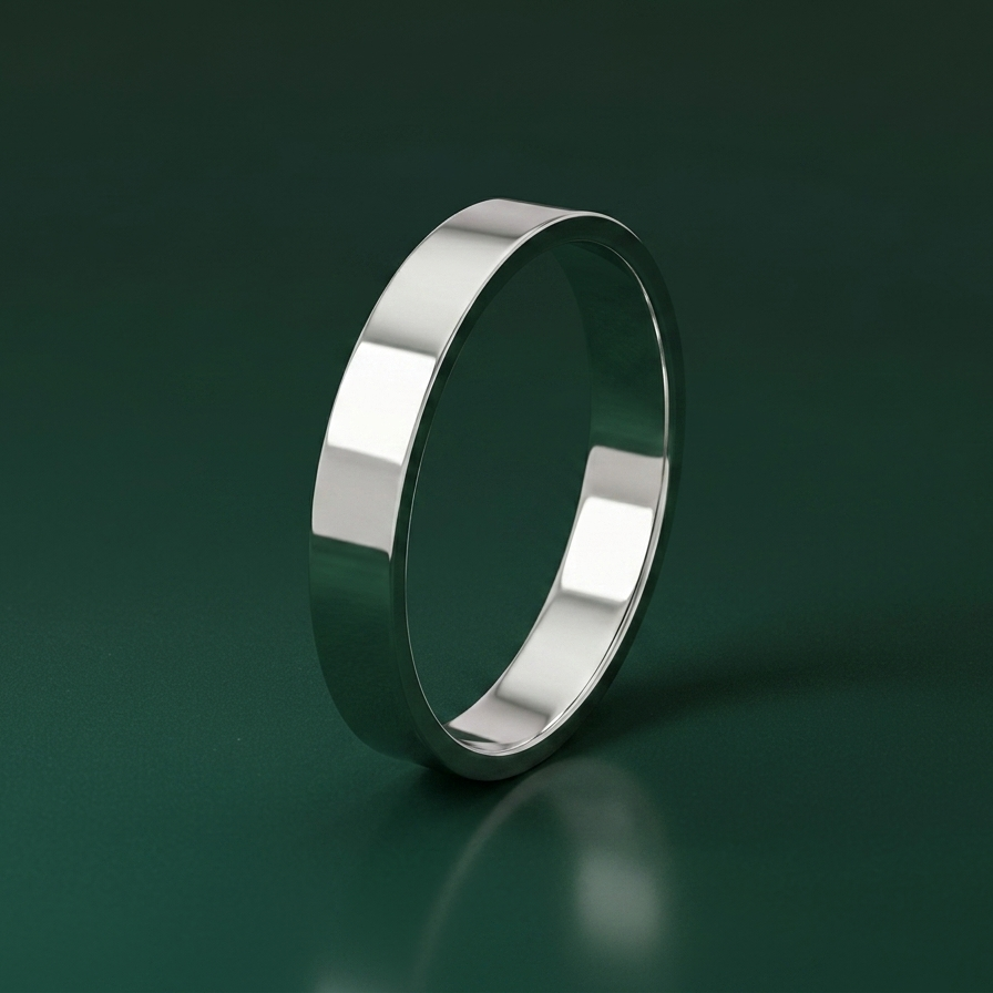 9ct White Gold Heavy Flat Shape 3mm Wedding Ring