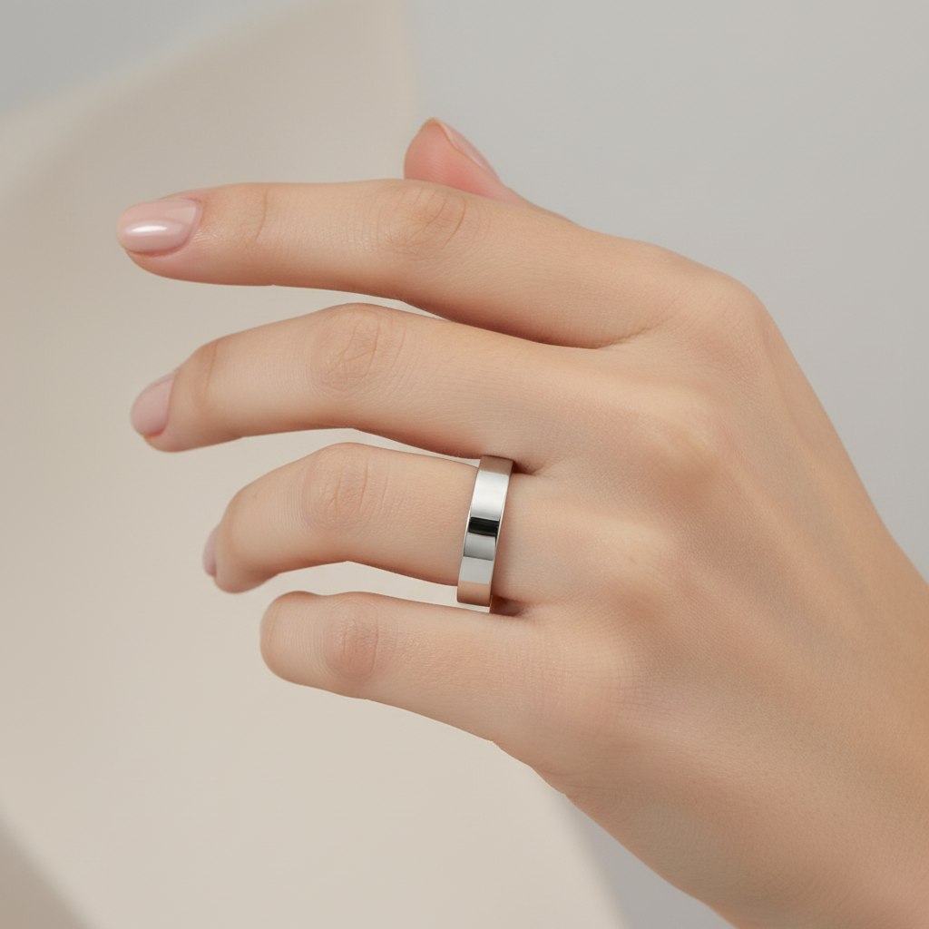 18ct White Gold Heavy Flat 3mm Wedding Ring
