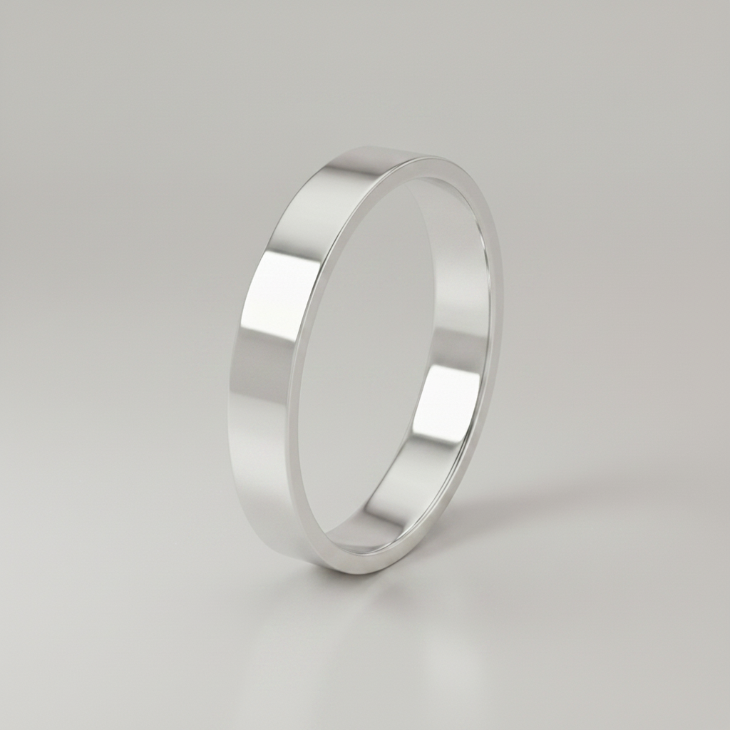 9ct White Gold Heavy Flat Shape 3mm Wedding Ring