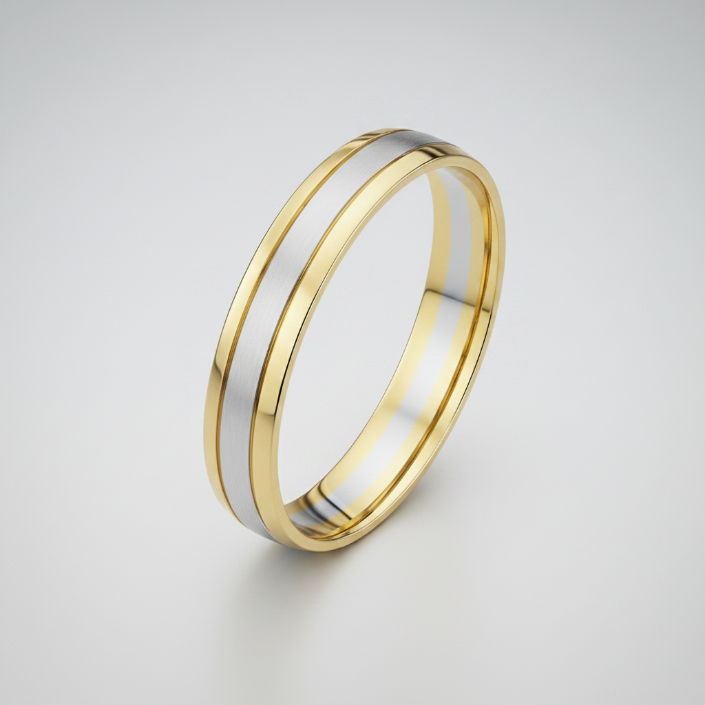 9ct White & Yellow Gold Court Shape 4mm Wedding Ring