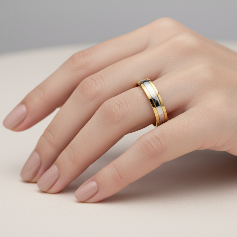 9ct White & Yellow Gold Court Shape 4mm Wedding Ring