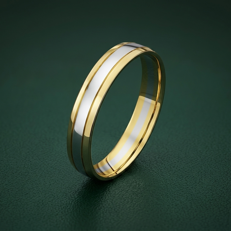 9ct White & Yellow Gold Court Shape 4mm Wedding Ring