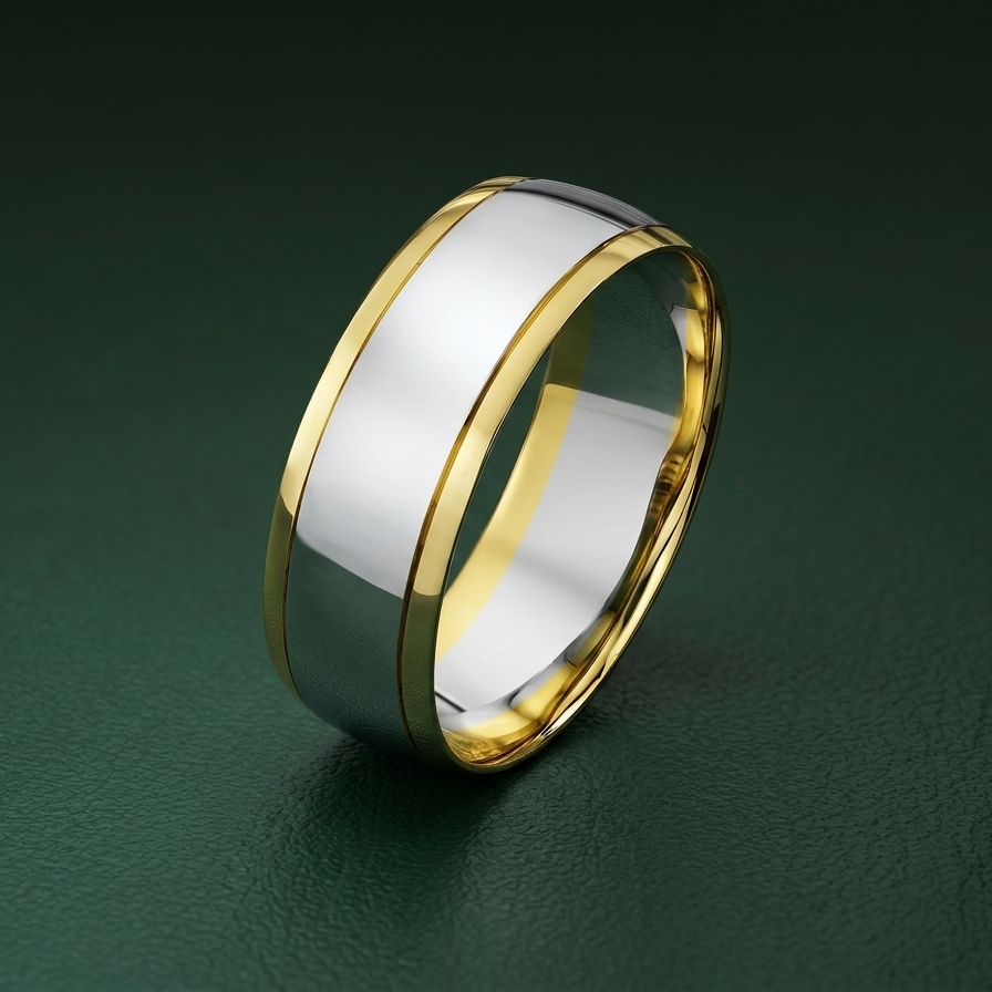 9ct White & Yellow Gold Court Shape 7mm Wedding Ring