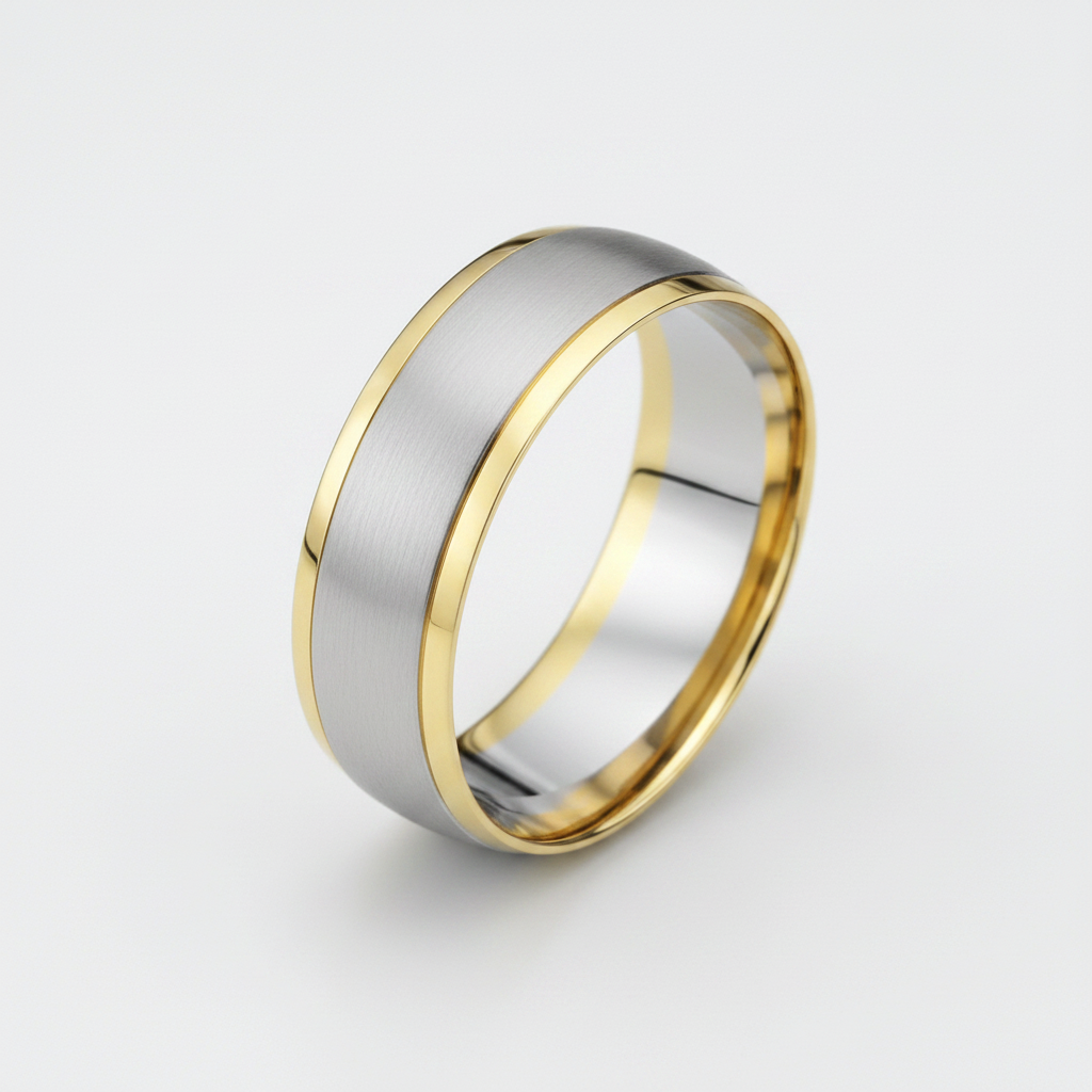 9ct White & Yellow Gold Court Shape 7mm Wedding Ring