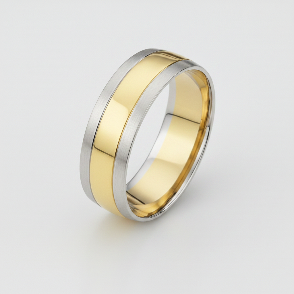 9ct White & Yellow Gold Court Shape Grooved 7mm Wedding Ring