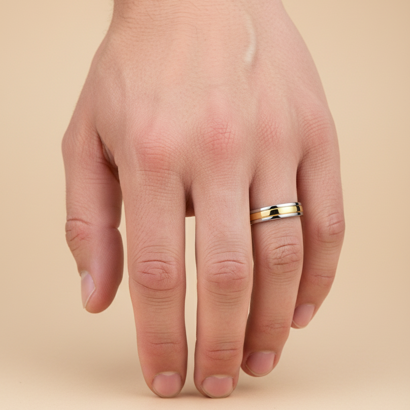 9ct White & Yellow Gold Court Shape 4mm Wedding Ring