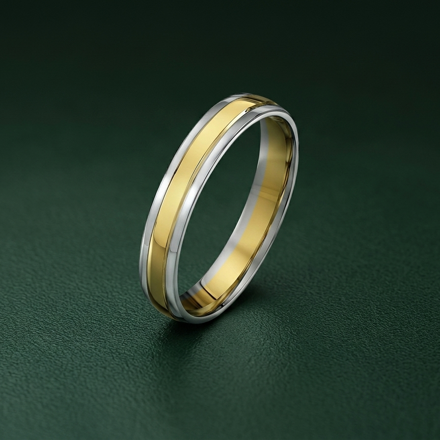 9ct White & Yellow Gold Court Shape 4mm Wedding Ring