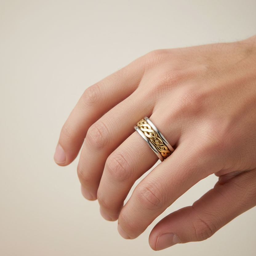 9ct White & Yellow Gold 7mm Celtic Wedding Ring