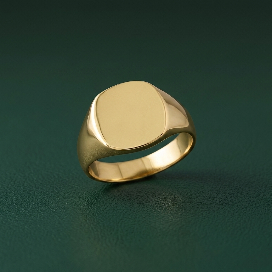 Gents Cushion-Shaped 9ct Yellow Gold Light Weight Signet Ring