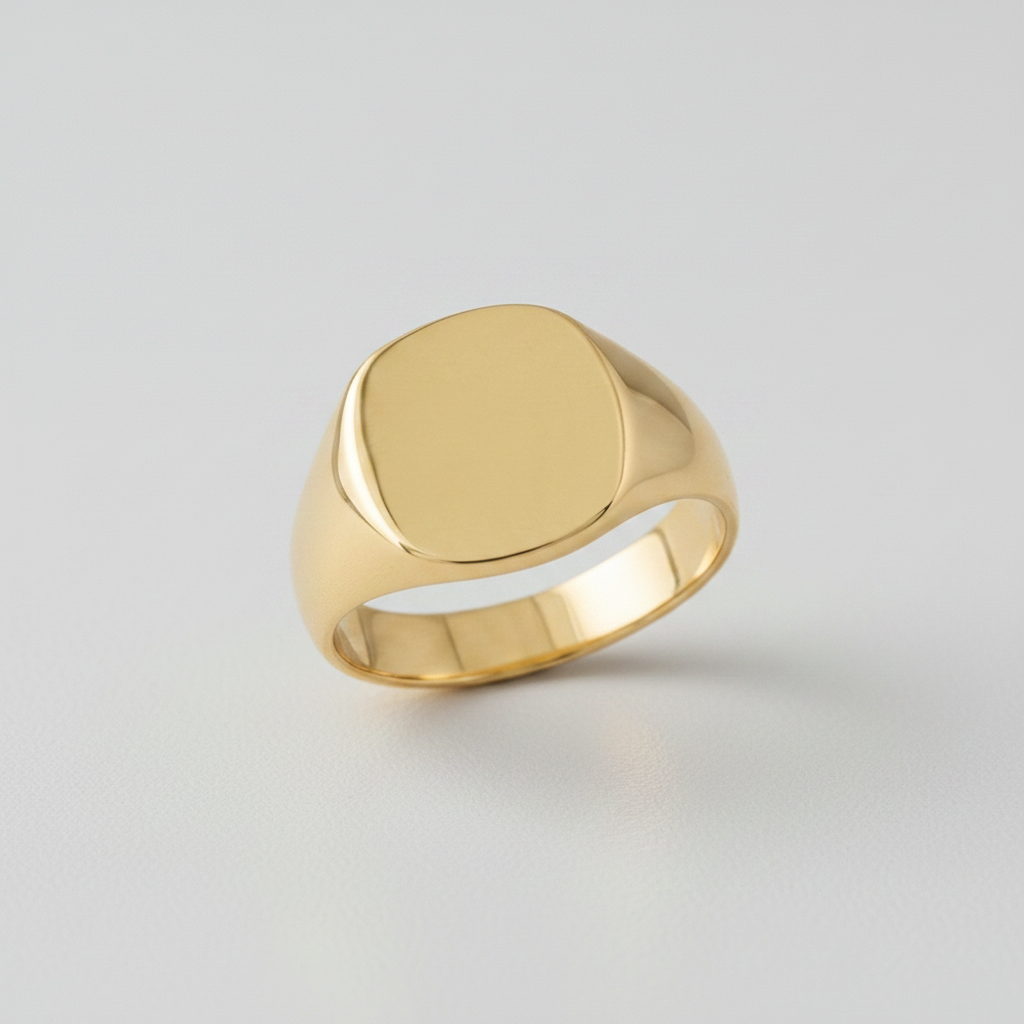 Gents Cushion-Shaped 9ct Yellow Gold Light Weight Signet Ring