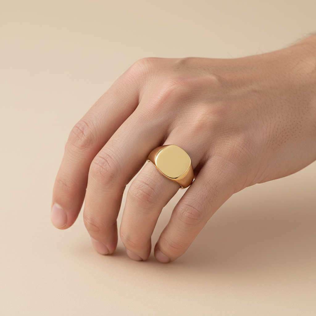 Gents Cushion-Shaped 9ct Yellow Gold Light Weight Signet Ring