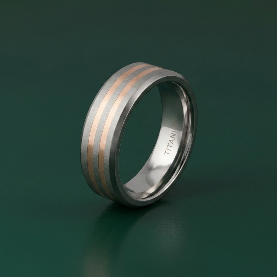 Titanium Matt with Two 9ct Rose Gold Inlay 7mm Ring