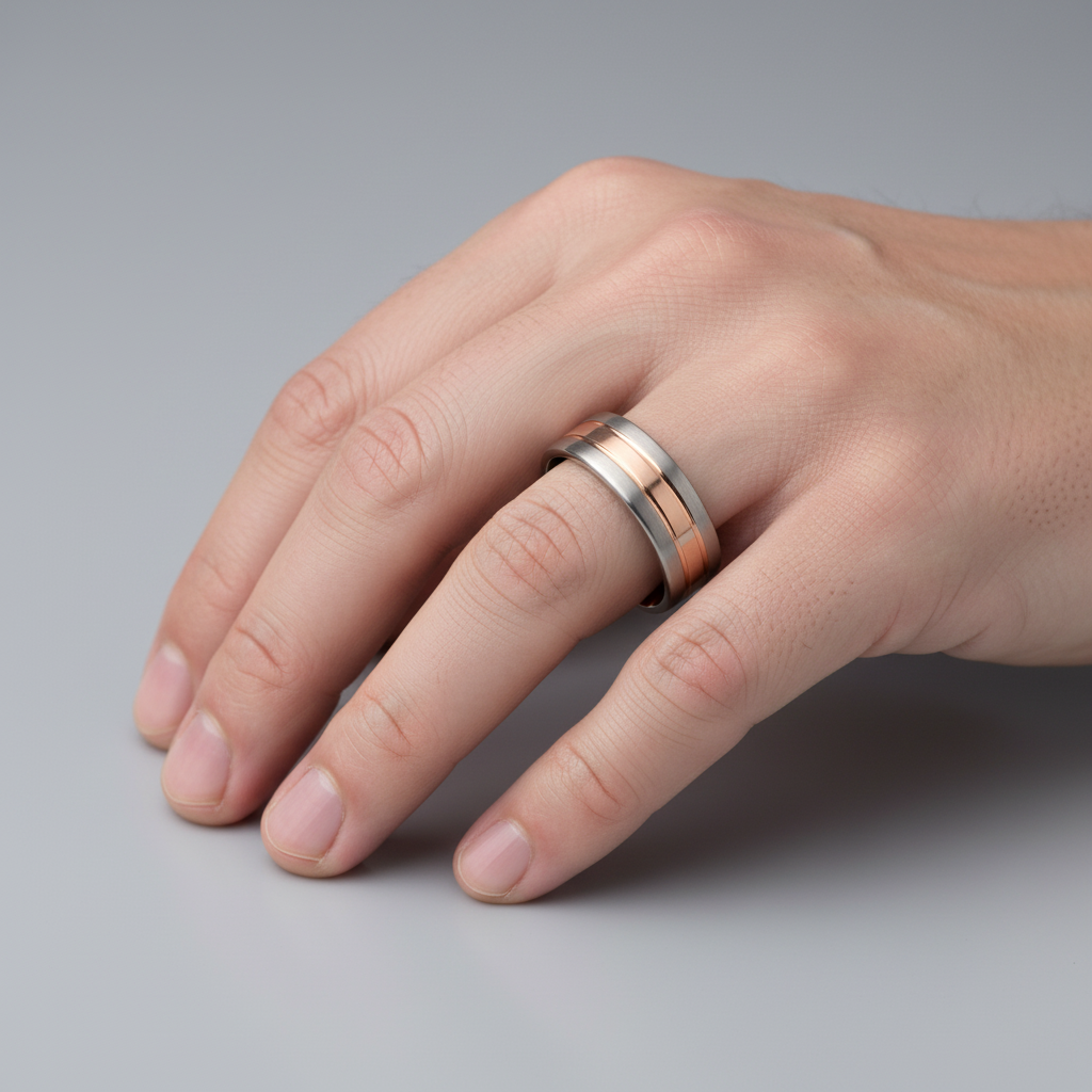 Titanium Matt with Two 9ct Rose Gold Inlay 7mm Ring