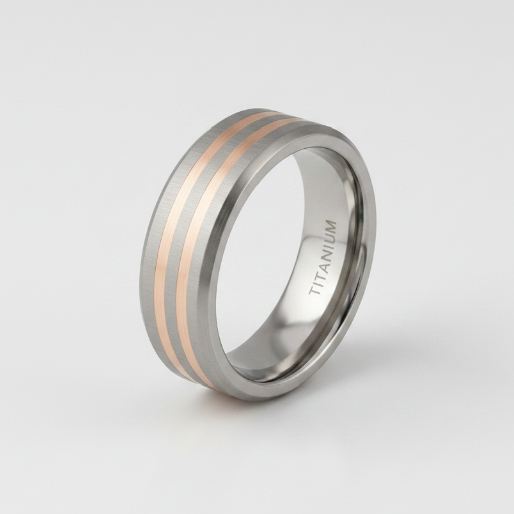 Titanium Matt with Two 9ct Rose Gold Inlay 7mm Ring