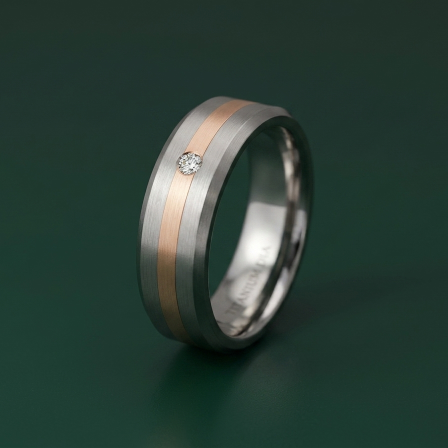 Titanium and 9ct Rose Gold Diamond Matt 7mm Ring