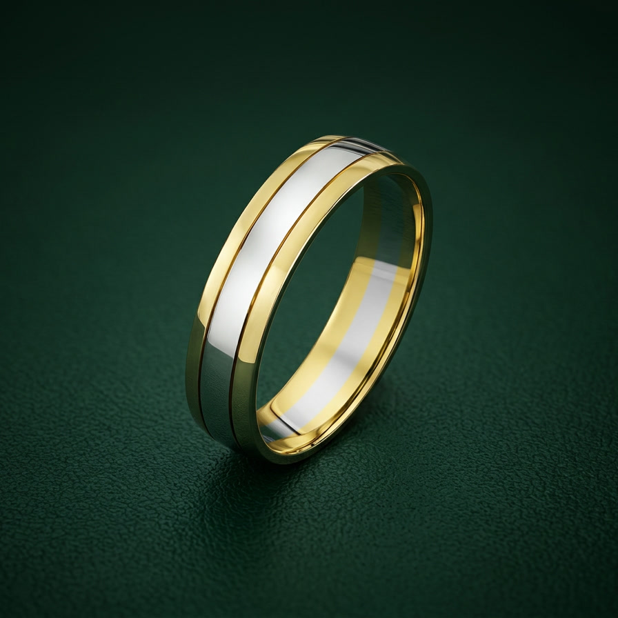 9ct White & Yellow Gold Court Shape 5mm Wedding Ring