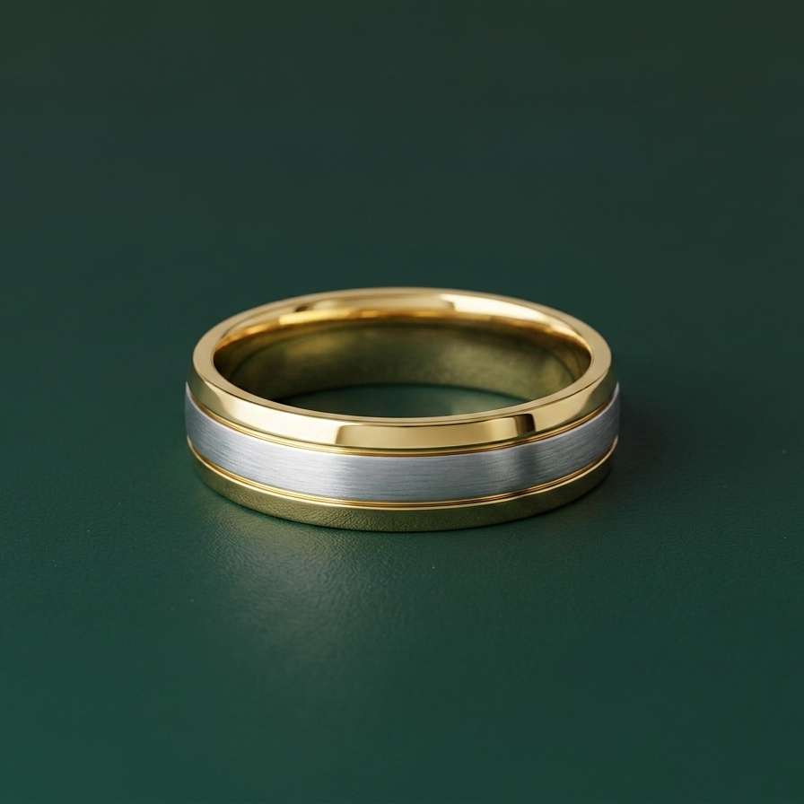 9ct White & Yellow Gold Court Shape 5mm Wedding Ring