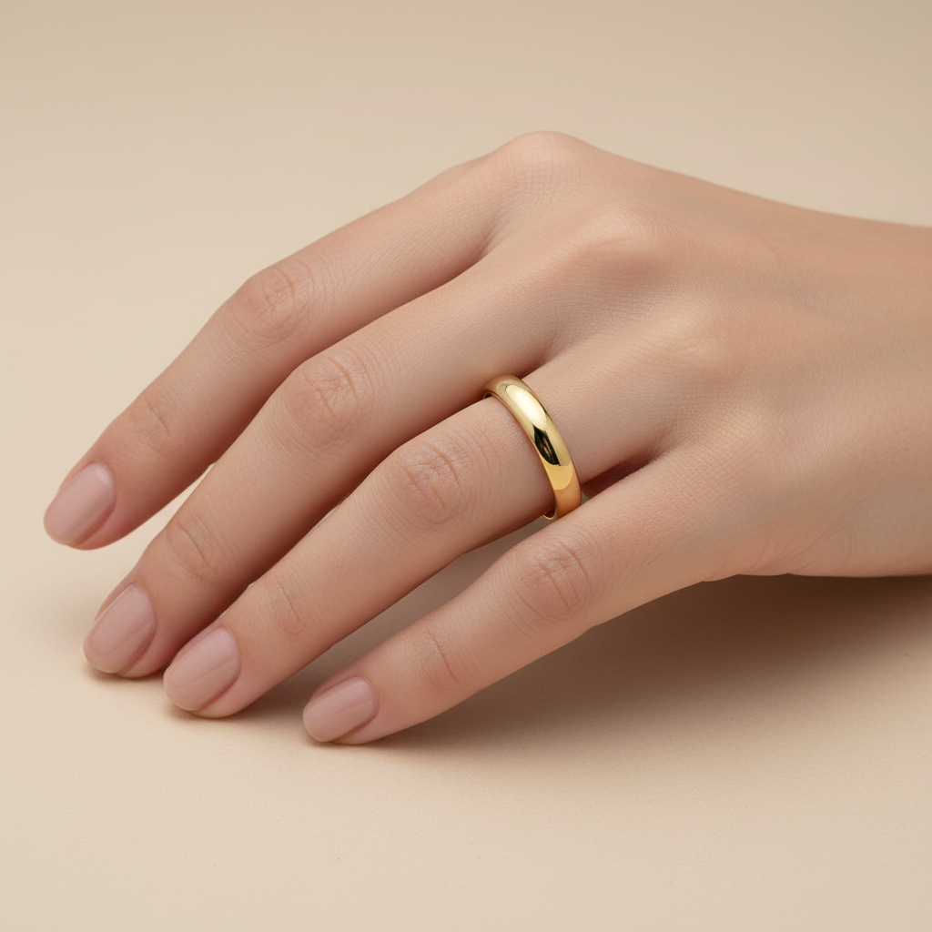 18ct Yellow Gold Light Court Shape 4mm Wedding Ring