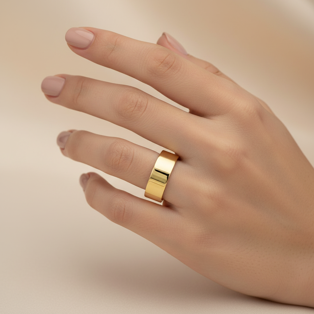 9ct Yellow Gold Heavy Flat Shape 7mm Wedding Ring
