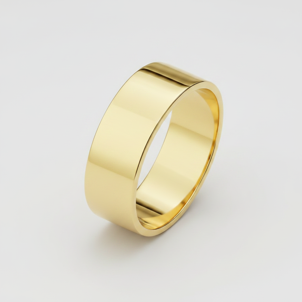 9ct Yellow Gold Heavy Flat Shape 7mm Wedding Ring