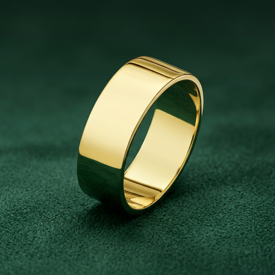 9ct Yellow Gold Heavy Flat Shape 7mm Wedding Ring