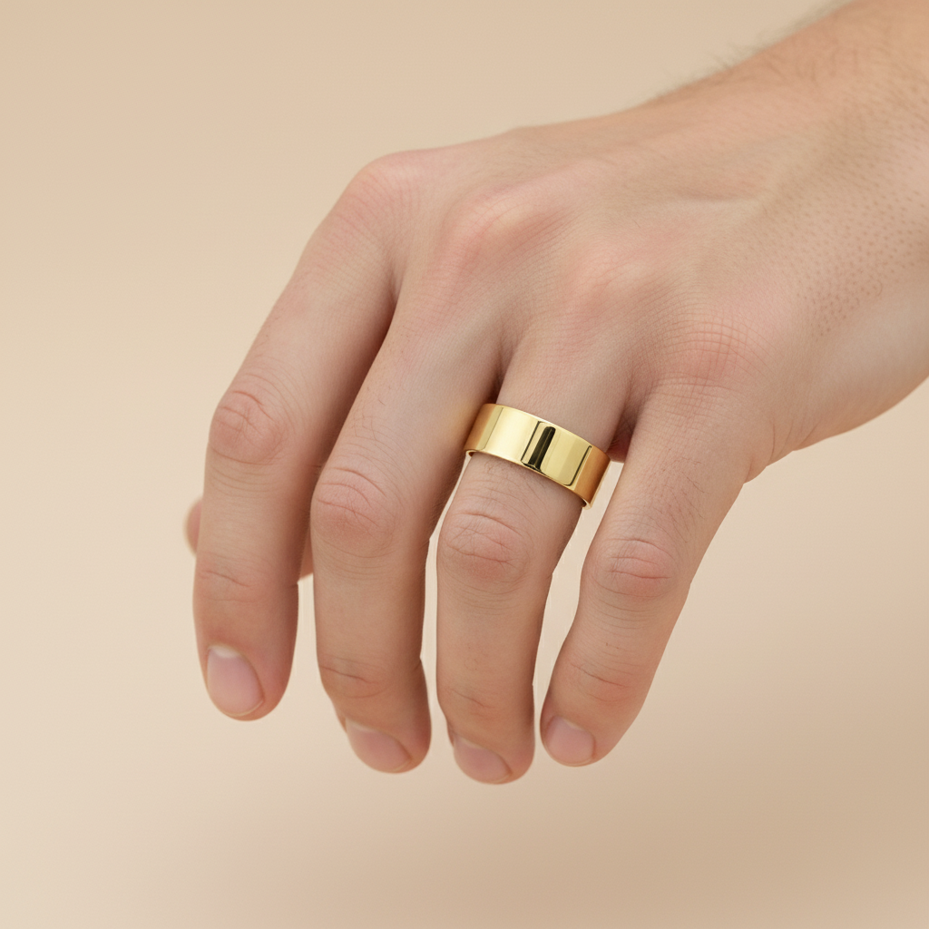 9ct Yellow Gold Heavy Flat Shape 8mm Wedding Ring