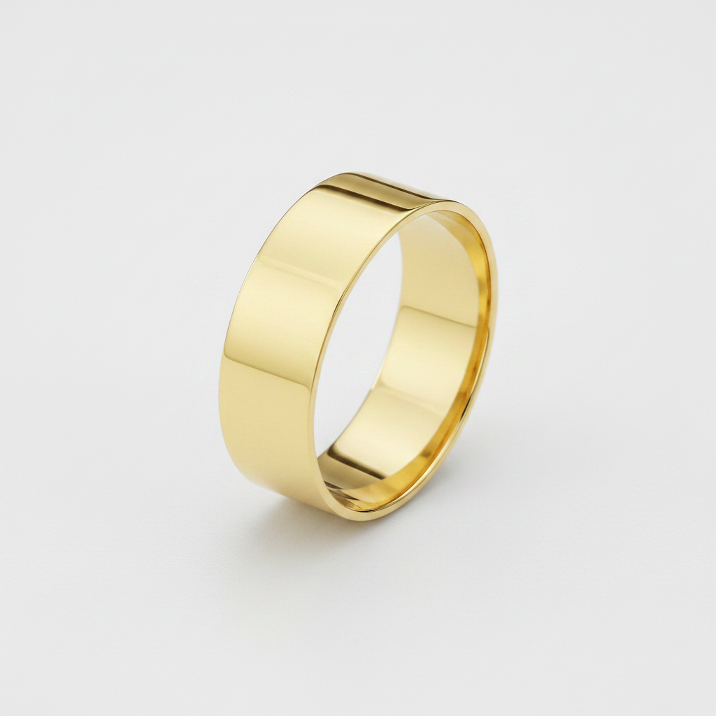 9ct Yellow Gold Heavy Flat Shape 8mm Wedding Ring