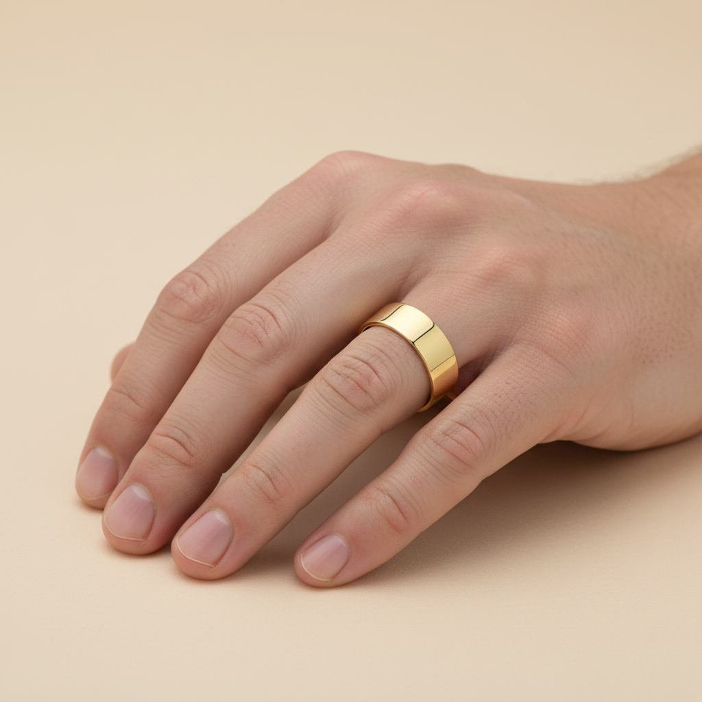 9ct Yellow Gold Light Flat Shape 8mm Wedding Ring