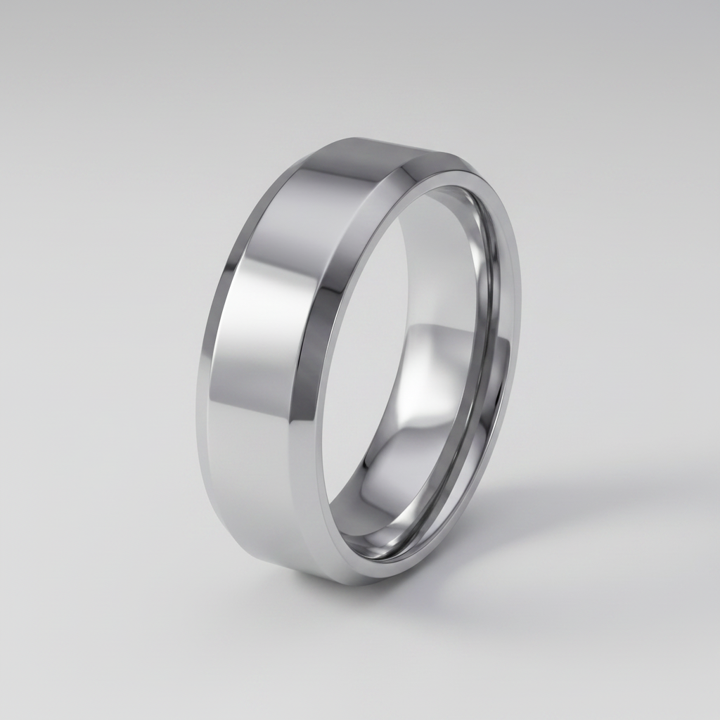 Titanium Flat Court Shape Polished Bevel Edges 6mm Ring