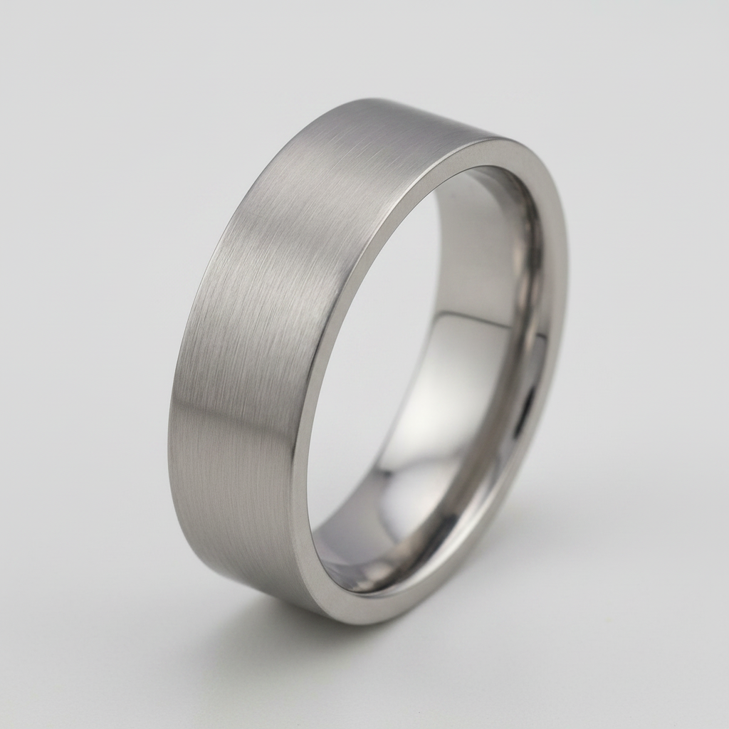 Titanium Flat Court Shape Polished Wedding Ring 7mm
