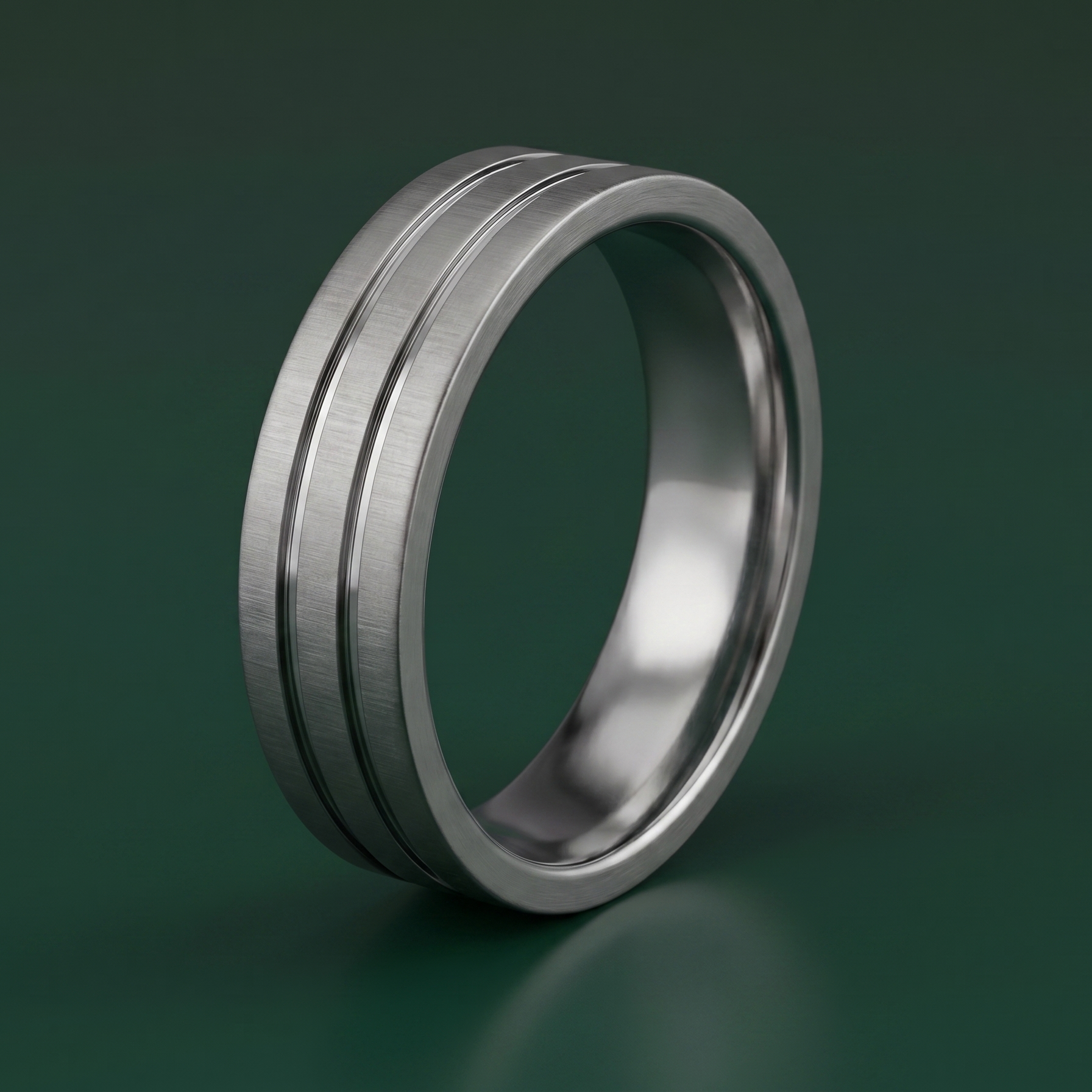 Titanium Flat Court Shape Matt with Polished Grooves 6mm Ring
