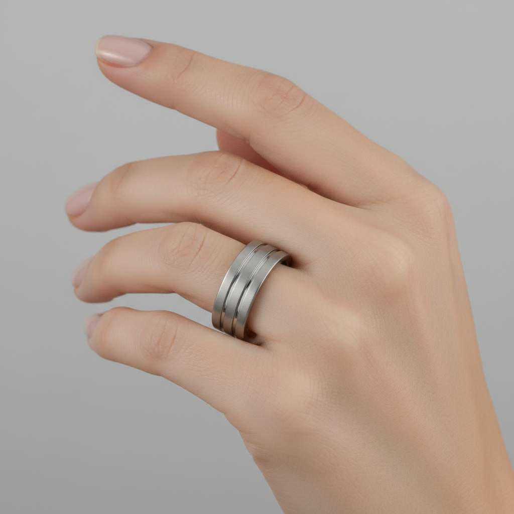 Titanium Flat Court Shape Matt with Polished Grooves 6mm Ring