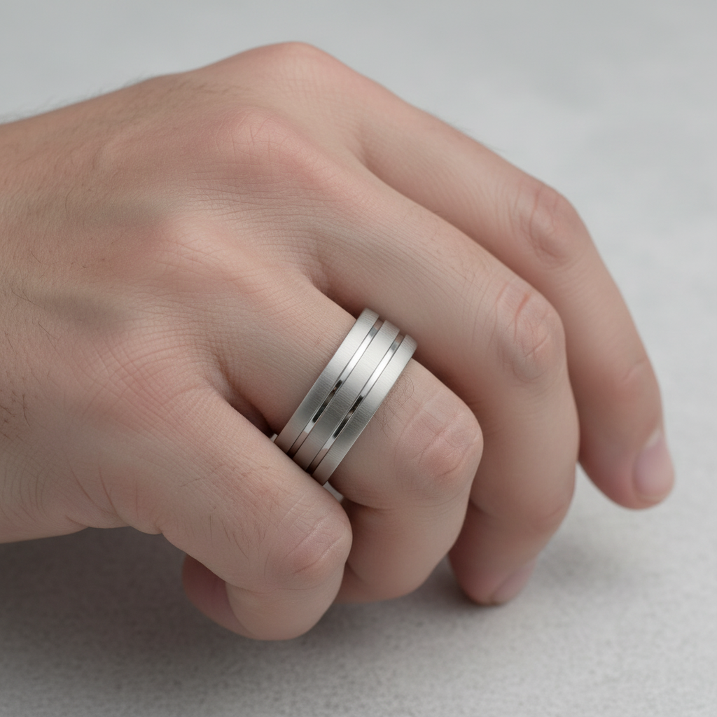 Palladium 950 Light Flat Court Matt with Two Polished Grooves 6mm Wedding Ring