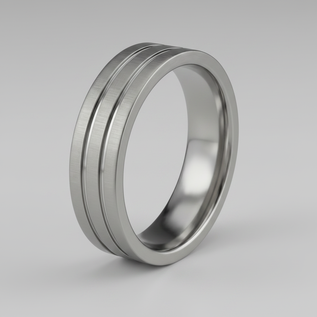 Titanium Flat Court Shape Matt with Polished Grooves 6mm Ring