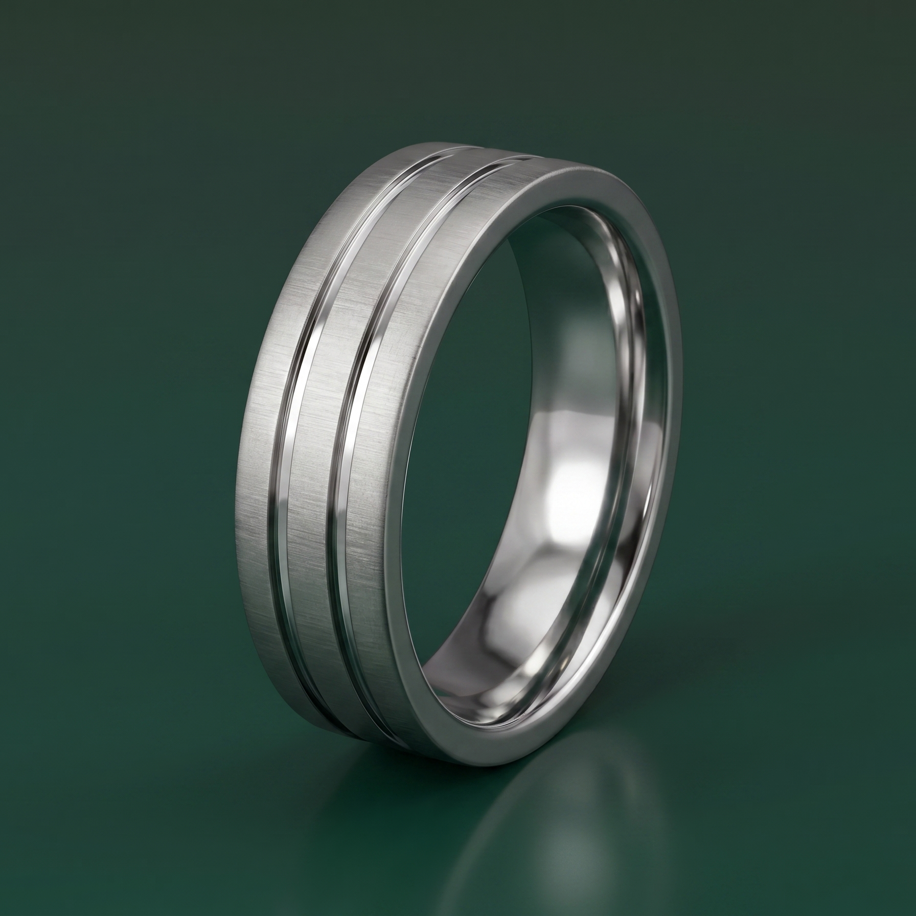Palladium 950 Light Flat Court Matt with Two Polished Grooves 6mm Wedding Ring