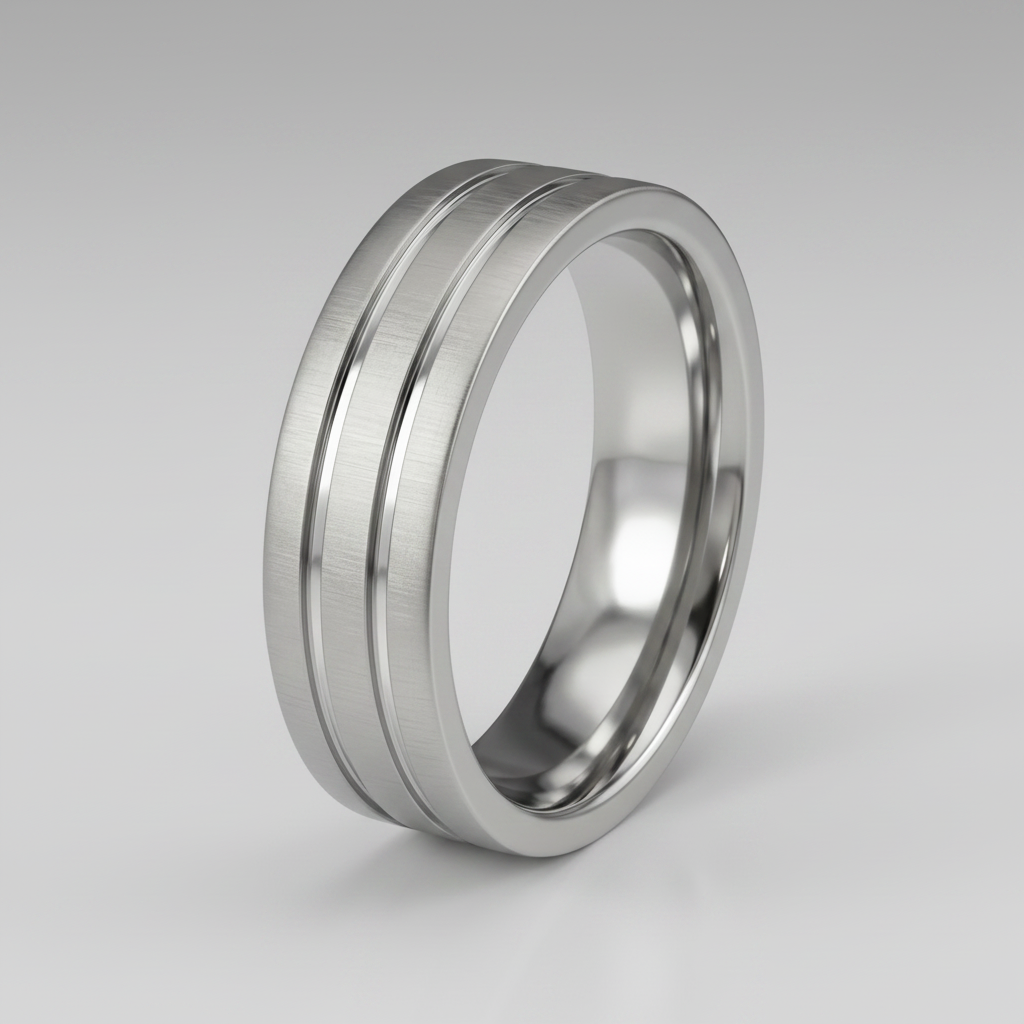 Palladium 950 Light Flat Court Matt with Two Polished Grooves 6mm Wedding Ring